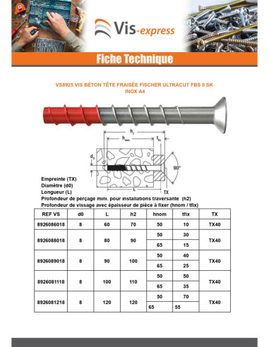 1 x Screw For Concrete Countersunk Head FISCHER...