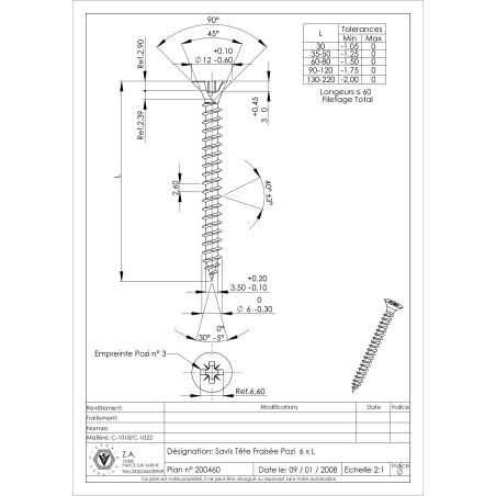 1 x Chipboard Screw Countersunk Head Pozi PZ3 6X40 Full Thread Zinc Plated "HAS"