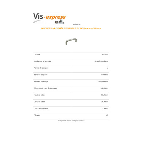 1 x Furniture handle Stainless Steel A2 Length 160