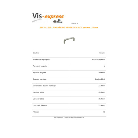 1 x Furniture handle Stainless Steel A2 Length 112