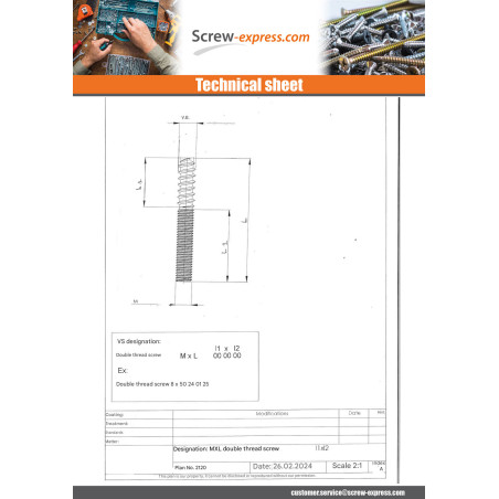 1 x Combination screw for bed footboard 10X80 32 Wood Thread 48 Thread Machine Steel