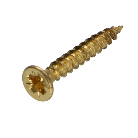 1 x Chipboard Screw Countersunk Head Pozi PZ2 3.5X25 Full Thread Brass Plated Steel