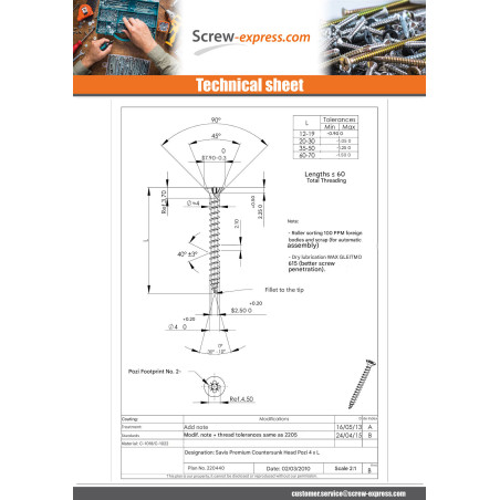 1 x Savis Chipsboard Screw Premium Countersunk Head Pozi 2 4X55 Zinc Plated