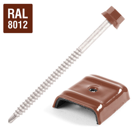 1 x Self Drilling with jumper for roofing 2 pieces Type E1 Ral8012/Red Brown 6.3X100