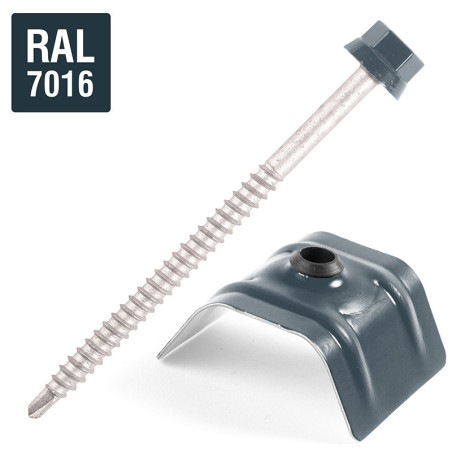 1 x Self Drilling with jumper for roofing 2 pieces Type C1 Ral7016/Anthracite Grey 6.3X100