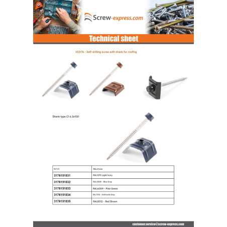 1 x Self Drilling with jumper roof-mounted Type E1 Ral8012/Red Brown 6.3X100