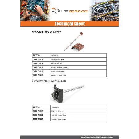 1 x Self Drilling with jumper roof-mounted Type E1 Ral8012/Red Brown 6.3X100