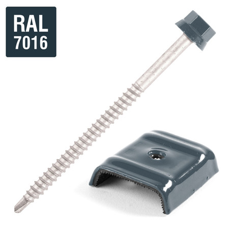 1 x Self Drilling with jumper for roofing 2 pieces Type E1 Ral7016/Anthracite Grey 6.3X100