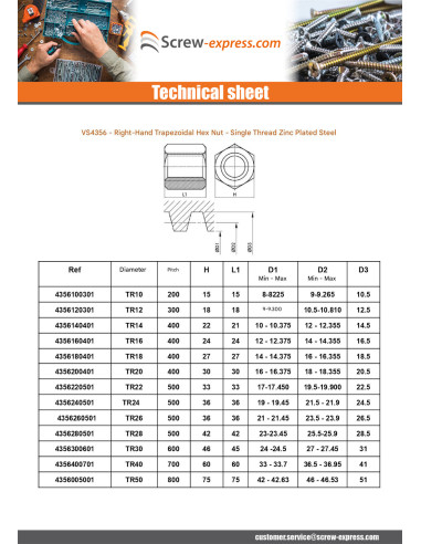 1 x Hexagonal nut SKM Round Head 10X2...