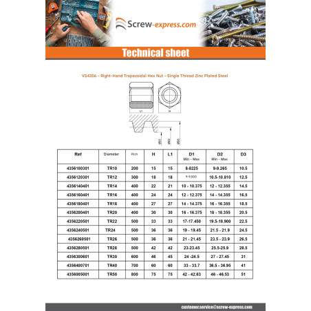 1 x Hexagonal nut SKM Round Head 10X2 Trapezoidal Right Steel