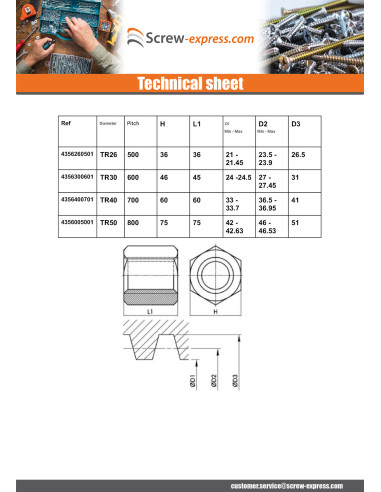 1 x Hexagonal nut SKM Round Head 10X2...
