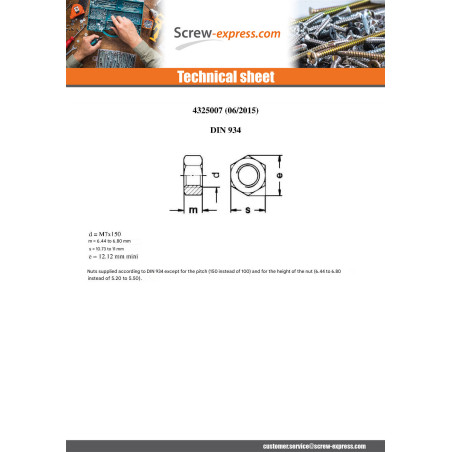 1 x Hexagonal nut M7 S/PLAT 11 Pitch 150 Hot Dip Galvanized Oversized