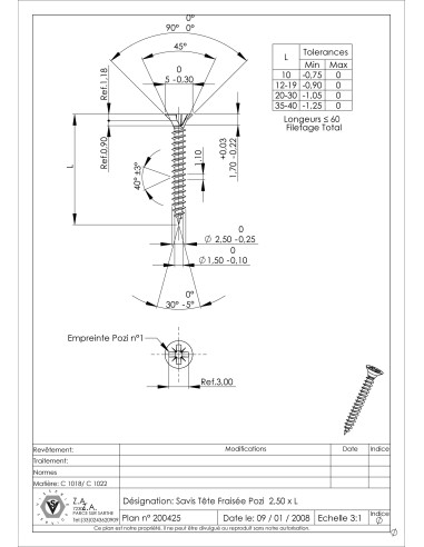 1 x Chipboard Screw Countersunk Head Pozi PZ1...