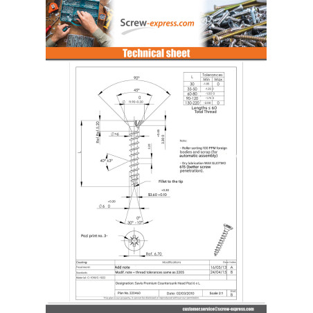 1 x Savis Chipsboard Screw Premium Countersunk Head Pozi 3 6X60 Zinc Plated