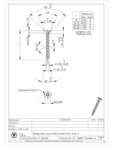 1 x Chipboard Screw Countersunk Head Pozi PZ1...