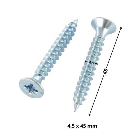 1 x Chipboard Screw Countersunk Head Pozi PZ2 4.5X45 Full Thread Zinc Plated