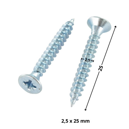 1 x Chipboard Screw Countersunk Head Pozi PZ1 2.5X25 Full Thread Zinc Plated micro screw