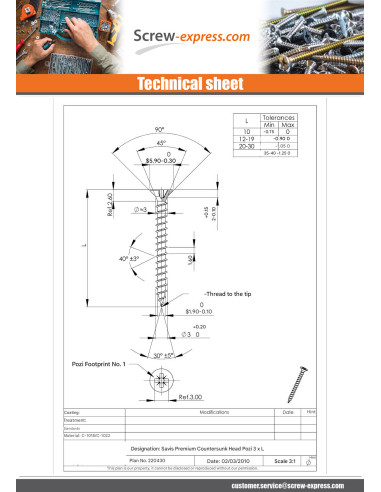 1 x Chipboard Screw Premium Countersunk Head...