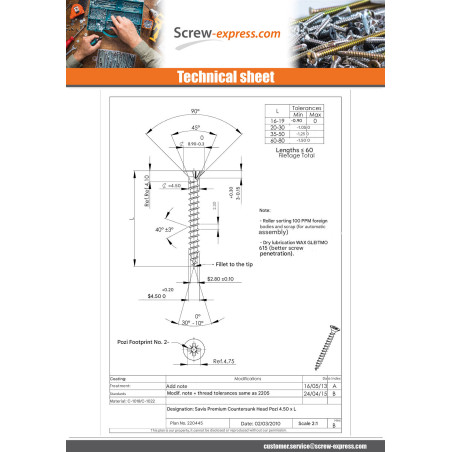 1 x Savis Chipsboard Screw Premium Countersunk Head Pozi 2 4.5X45 Black Zinc Plated