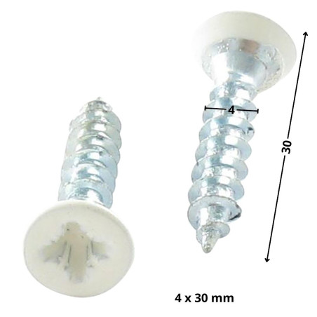 1 x Chipboard Screw Countersunk Head Pozi PZ2 4X30 Full Thread Zinc Plated Painted White Ral9016/Traffic Signalisation