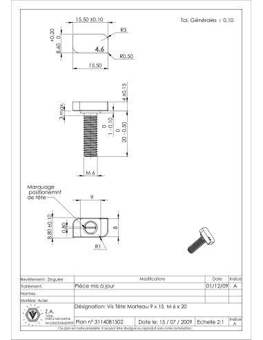 1 x Machine Screw Hammer Head M6X20 20X12 Class...