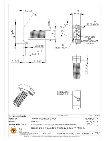 1 x Machine Screw Hammer Head M8/17 8.3X19...