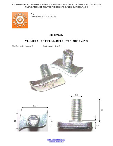 1 x Machine Screw Hammer Head M8/15 22.5 Zinc...