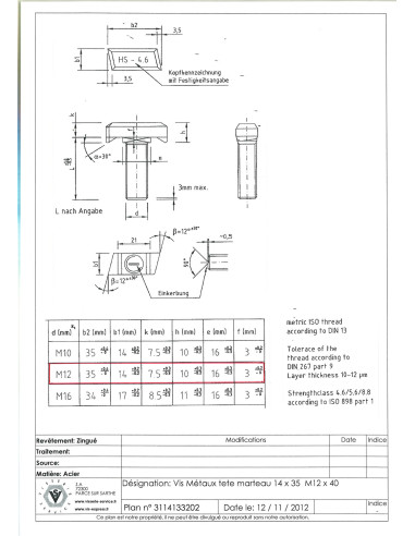 1 x Machine Screw Hammer Head M12X40 14X35 Zinc...