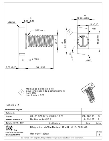 1 x Machine Screw Hammer Head M12/30 12X34...