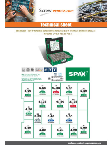 1 x Set of 1070 Spax Countersunk Head T-STAR...