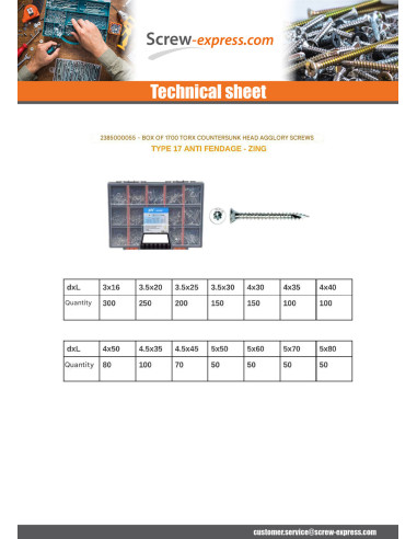 1 x Set of 1700 Chipboard Screw Countersunk...