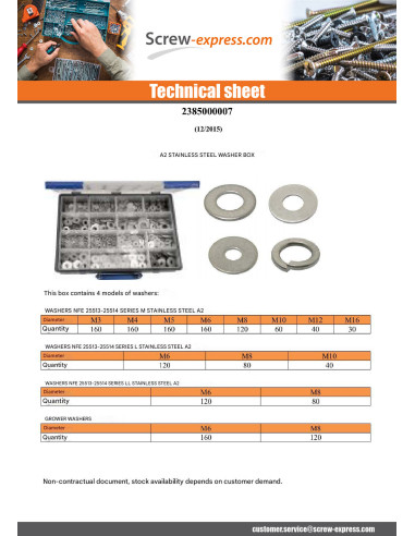 1 x Set of 1530 Washer Flat M L LL/ Split Lock...