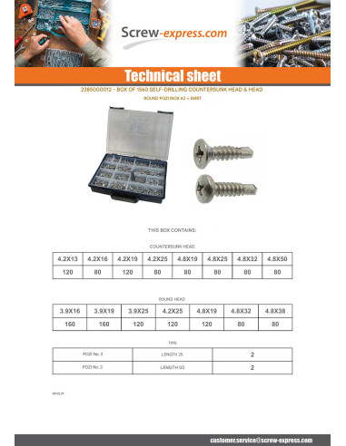 1 x Set of 1540 Self Drilling Countersunk Head...