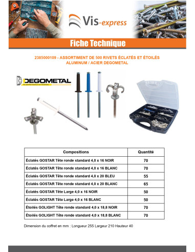 1 x Set of 500 Rivet GOSTAR GOLIGHT Aluminum...