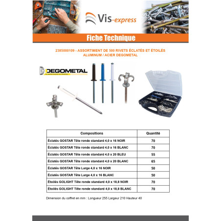 1 x Set of 500 Rivet GOSTAR GOLIGHT Aluminum Steel Rod DEGOMETAL