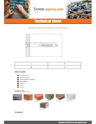 Bucket of 750 Hammer Plug With Screw 5X30 Zinc...