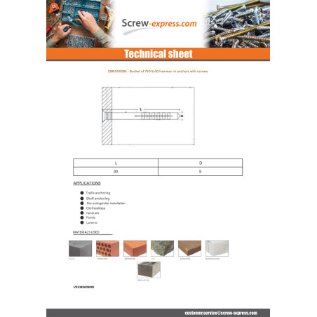 Bucket of 750 Hammer Plug With Screw 5X30 Zinc Plated