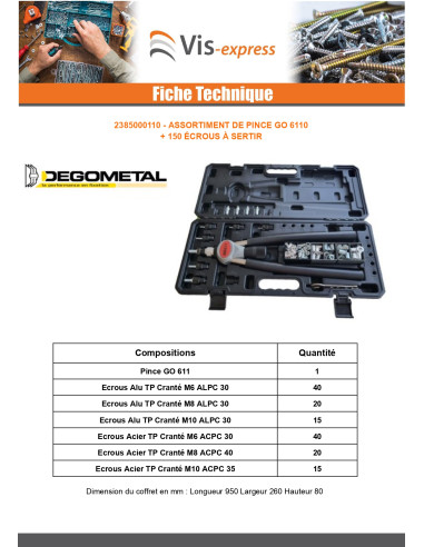 1 x Set of Pliers GO611 + 150 Nut Rivet DEGOMETAL