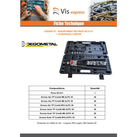 1 x Set of Pliers GO611 + 150 Nut Rivet DEGOMETAL