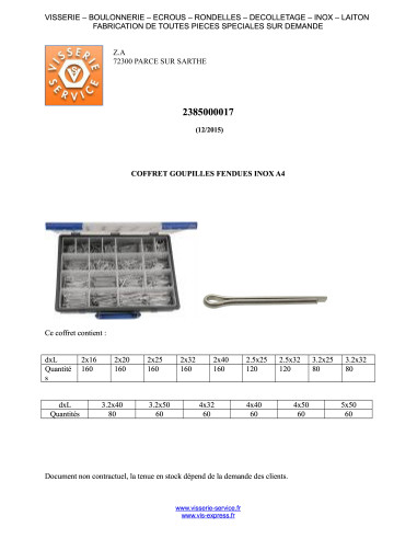 1 x Set of 1580 Pin Slotted Stainless Steel A2