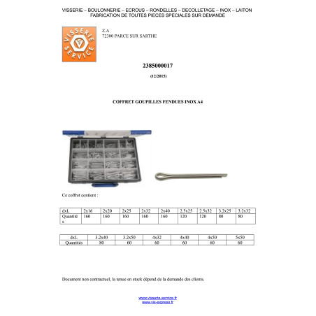 1 x Set of 1580 Pin Slotted Stainless Steel A2