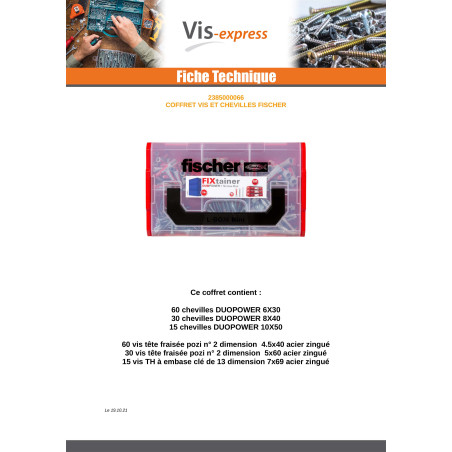 1 x Set of Screw And Plug Fischer FIXTAINER