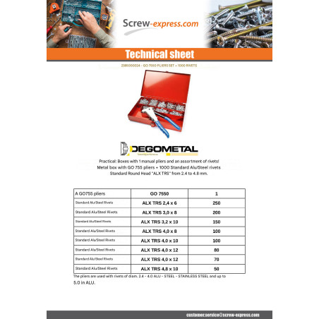 1 x Set of Pliers GO7550 + 1000 Rivet DEGOMETAL