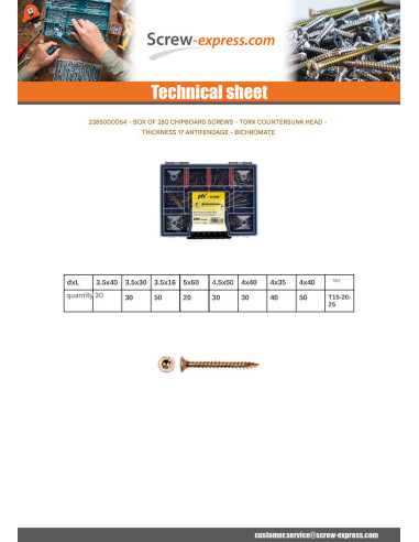 1 x Set of 280 Chipboard Screw Countersunk Head...
