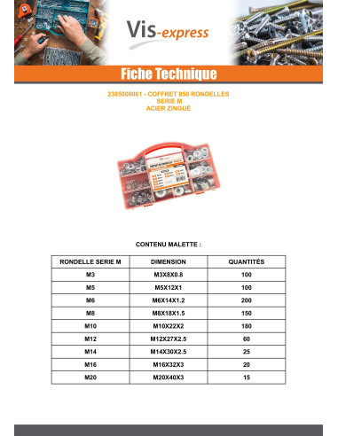 1 x Set of 850 Washer Zinc Plated Normal Serie