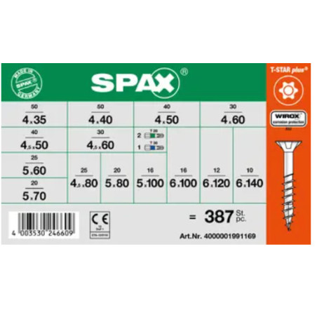 1 x Set of 364 Wood Screw Countersunk Head T-STAR Wirox + 3 Bit