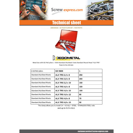 1 x Set of Pliers GO9600 + 100 Rivet DEGOMETAL