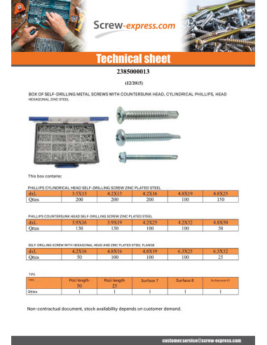 1 x Set of 1775 Self Drilling Countersunk Head...