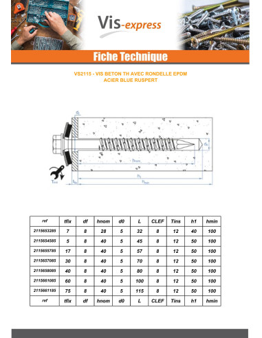 1 x Screw For Concrete Hexagonal Head Neoprene...