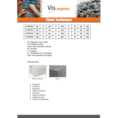 1 x Screw For Concrete Hexagonal Head Neoprene Bonded Sealing Washer Epdm 6.5X200 Blue Ruspert